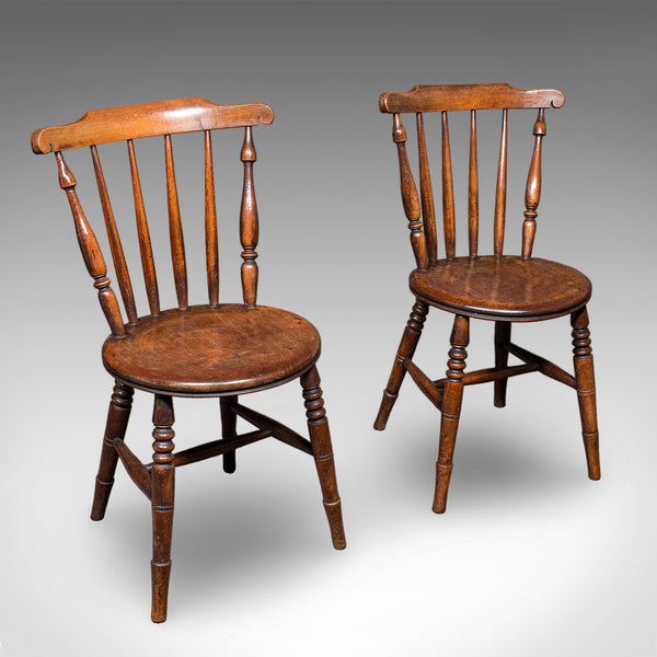 Set of 4 Antique Station Chairs, English Beech Dining Seat, Reception, Edwardian