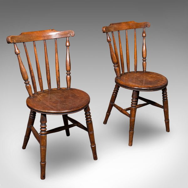 Set of 4 Antique Station Chairs, English Beech Dining Seat, Reception, Edwardian