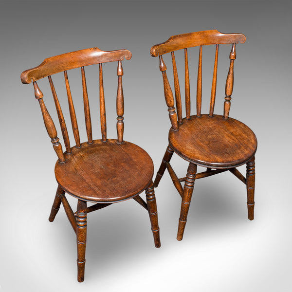 Set of 4 Antique Station Chairs, English Beech Dining Seat, Reception, Edwardian