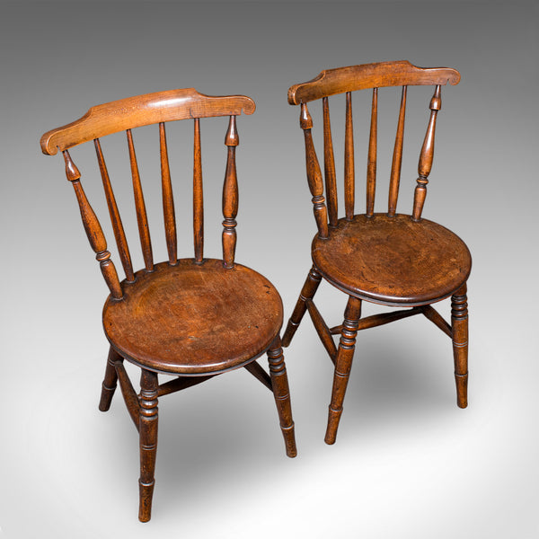Set of 4 Antique Station Chairs, English Beech Dining Seat, Reception, Edwardian