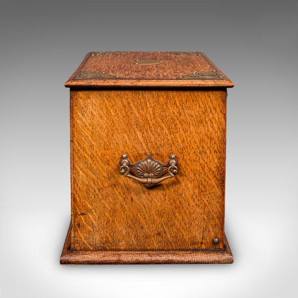 Antique Stationery Box, English, Golden Oak, Fall Front Desk Tidy, Edwardian