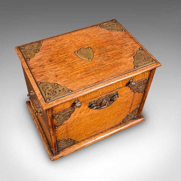 Antique Stationery Box, English, Golden Oak, Fall Front Desk Tidy, Edwardian