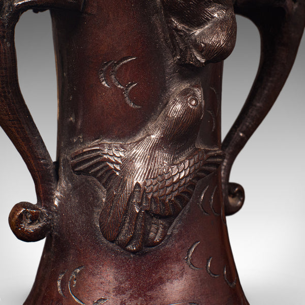 Pair Of Antique Stem Vases, Japanese, Bronze, Meiji Era, Baluster Urn, Victorian