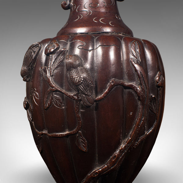 Pair Of Antique Stem Vases, Japanese, Bronze, Meiji Era, Baluster Urn, Victorian