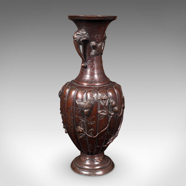 Pair Of Antique Stem Vases, Japanese, Bronze, Meiji Era, Baluster Urn, Victorian