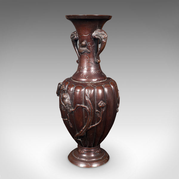 Pair Of Antique Stem Vases, Japanese, Bronze, Meiji Era, Baluster Urn, Victorian