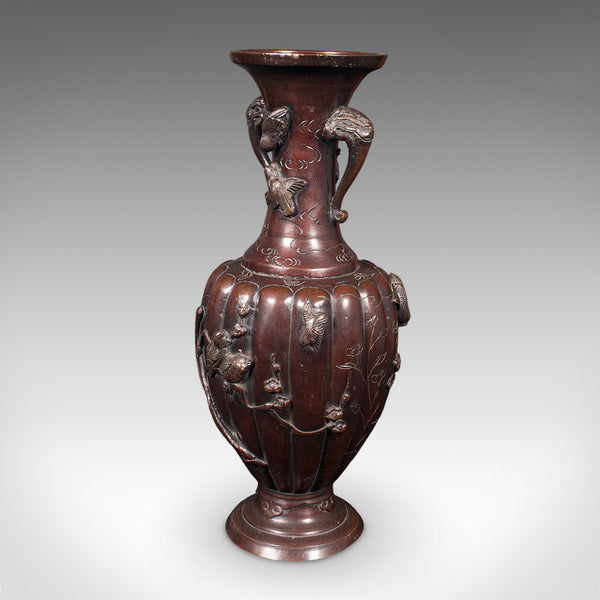 Pair Of Antique Stem Vases, Japanese, Bronze, Meiji Era, Baluster Urn, Victorian