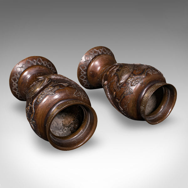 Pair of Antique Decorative Meiji Vases, Japanese, Bronze, Bouquet Pot, Victorian