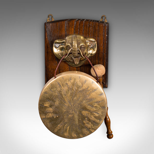 Antique Elephant's Head Gong, English, Brass, Mounted Dinner Chime, Victorian