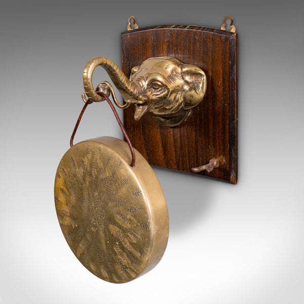 Antique Elephant's Head Gong, English, Brass, Mounted Dinner Chime, Victorian