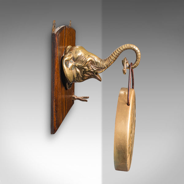 Antique Elephant's Head Gong, English, Brass, Mounted Dinner Chime, Victorian