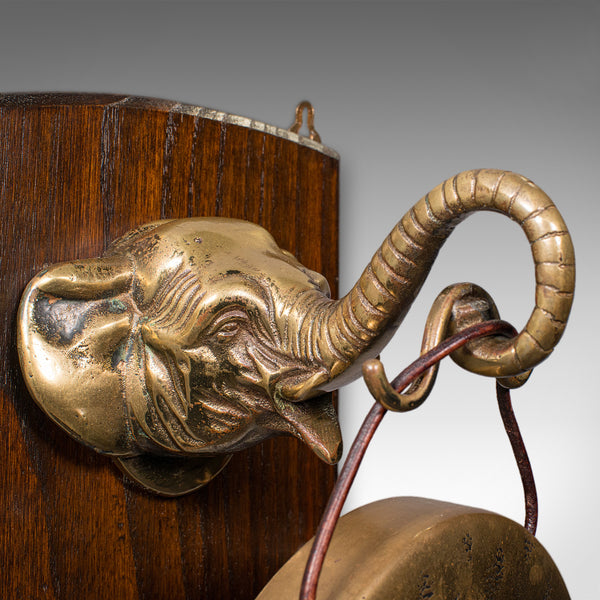 Antique Elephant's Head Gong, English, Brass, Mounted Dinner Chime, Victorian