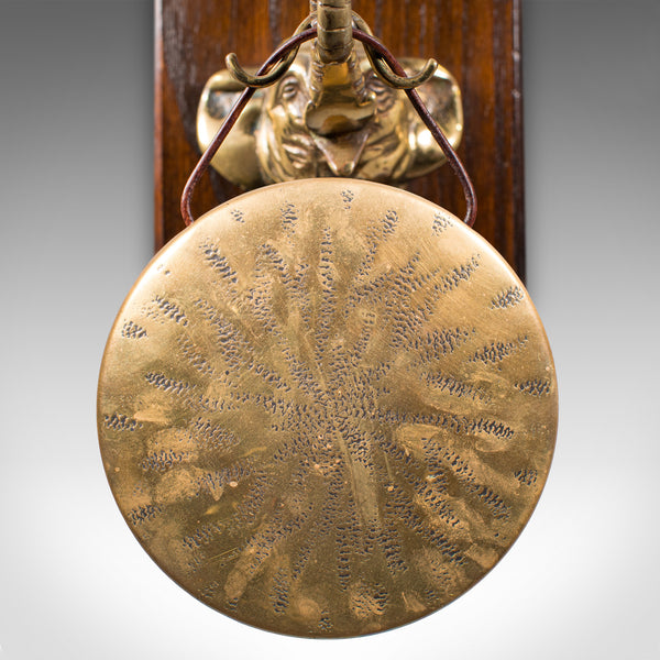 Antique Elephant's Head Gong, English, Brass, Mounted Dinner Chime, Victorian