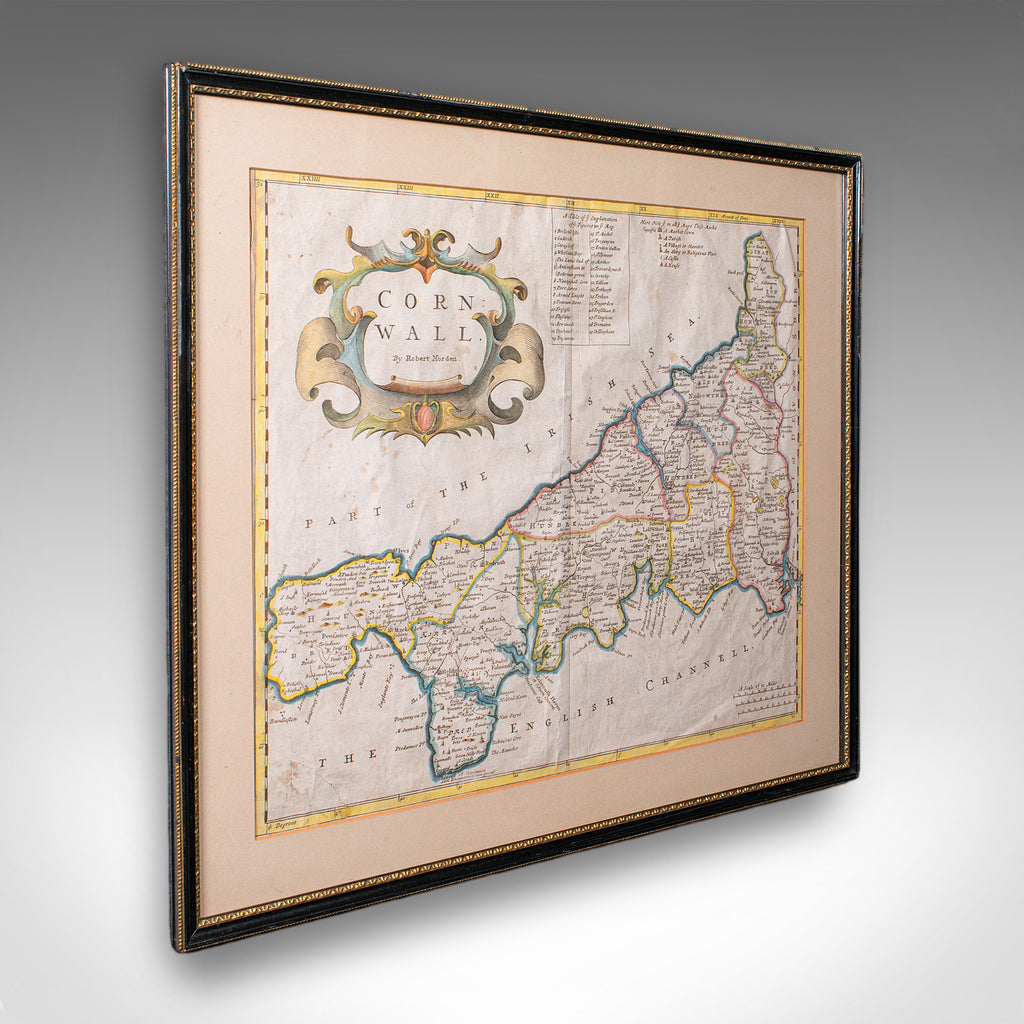 Antique Framed Cornwall Map, English, Atlas Cartography, Robert Morden, C.1700