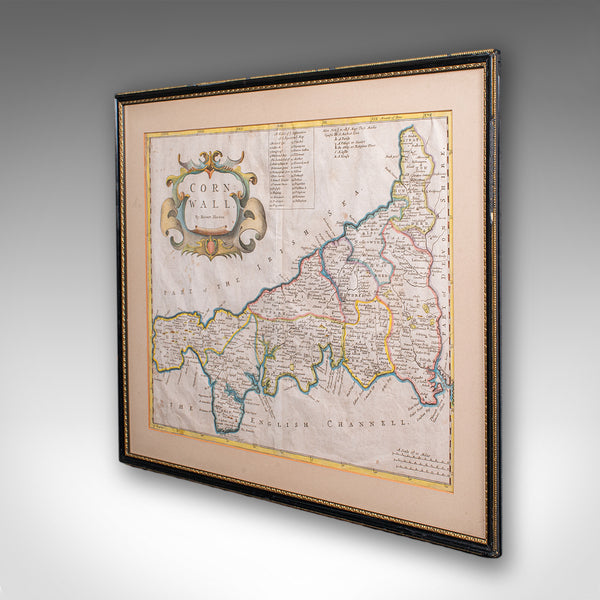 Antique Framed Cornwall Map, English, Atlas Cartography, Robert Morden, C.1700