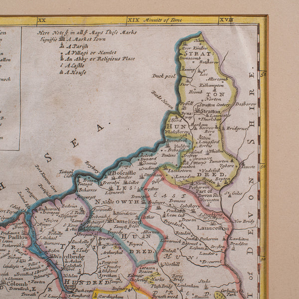 Antique Framed Cornwall Map, English, Atlas Cartography, Robert Morden, C.1700