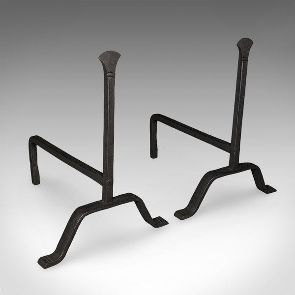 Pair of Antique Fire Dogs, English, Wrought Iron, Fireplace Andiron, Victorian - London Fine Antiques