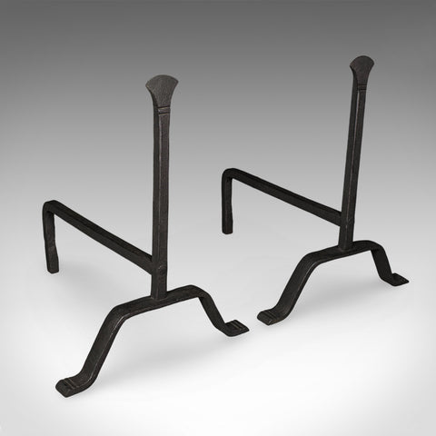 Pair of Antique Fire Dogs, English, Wrought Iron, Fireplace Andiron, Victorian - London Fine Antiques