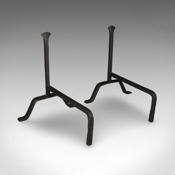 Pair of Antique Fire Dogs, English, Wrought Iron, Fireplace Andiron, Victorian - London Fine Antiques