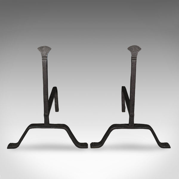 Pair of Antique Fire Dogs, English, Wrought Iron, Fireplace Andiron, Victorian - London Fine Antiques