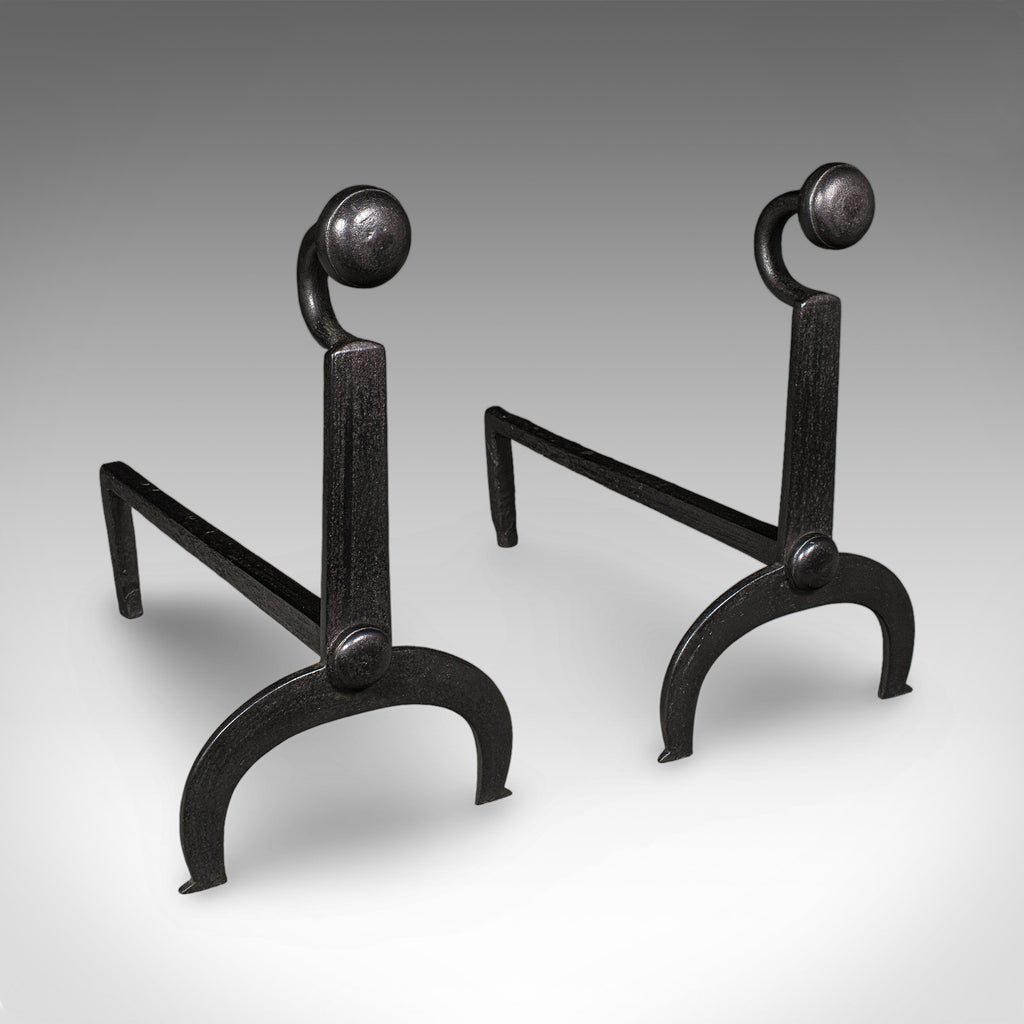 Pair of Antique Fire Dogs, English, Wrought Iron, Fireside Andiron, Victorian - London Fine Antiques
