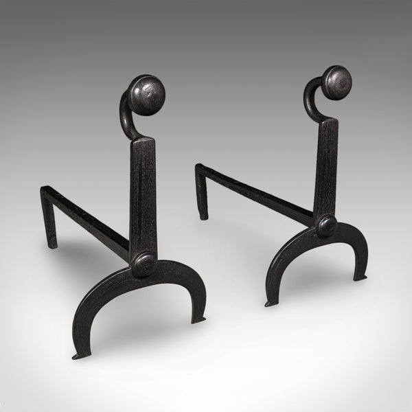Pair of Antique Fire Dogs, English, Wrought Iron, Fireside Andiron, Victorian - London Fine Antiques