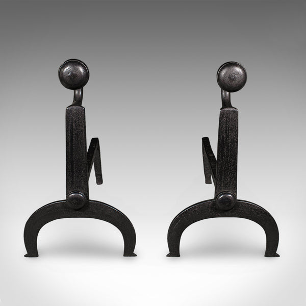 Pair of Antique Fire Dogs, English, Wrought Iron, Fireside Andiron, Victorian - London Fine Antiques