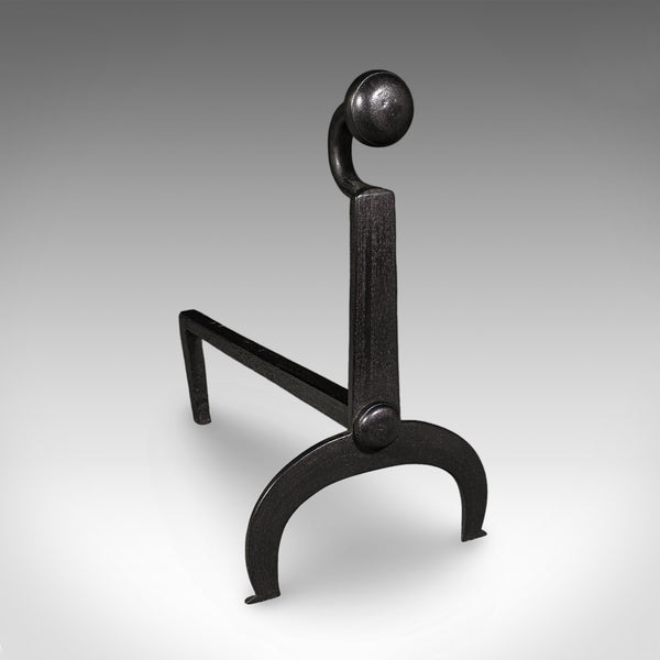 Pair of Antique Fire Dogs, English, Wrought Iron, Fireside Andiron, Victorian - London Fine Antiques