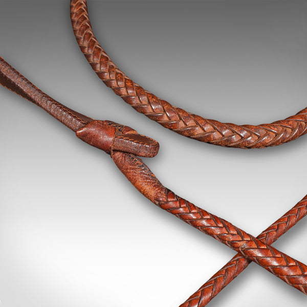 9' Long Antique Hunting Whip, English Leather, Silver, Equestrian, Swaine Adeney