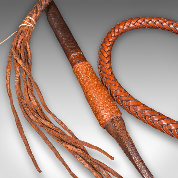 9' Long Antique Hunting Whip, English Leather, Silver, Equestrian, Swaine Adeney