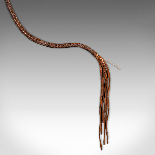 9' Long Antique Hunting Whip, English Leather, Silver, Equestrian, Swaine Adeney