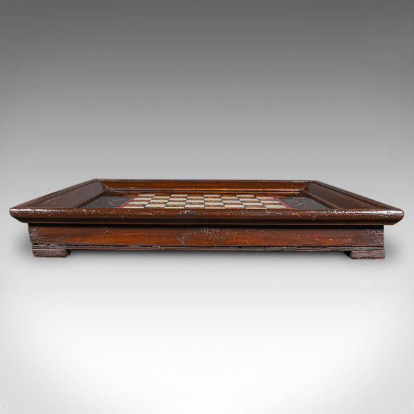 Antique Chess Board Set, English Painted Glass, Pine, Parlour Game, Edwardian