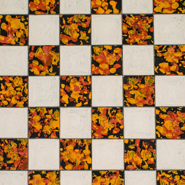 Antique Chess Board Set, English Painted Glass, Pine, Parlour Game, Edwardian