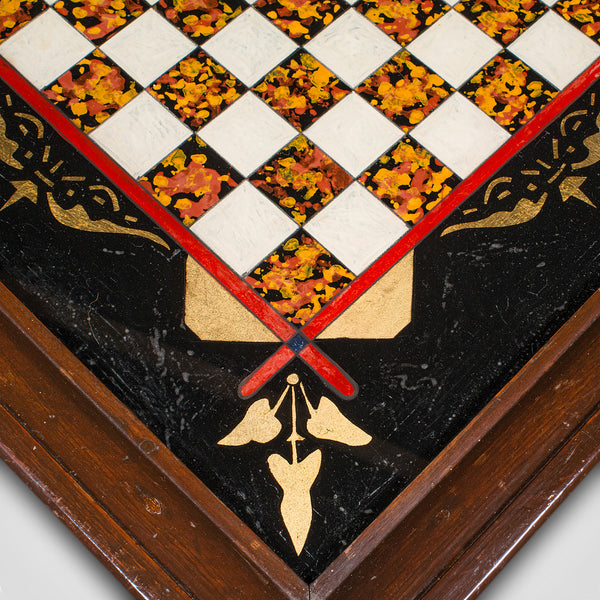 Antique Chess Board Set, English Painted Glass, Pine, Parlour Game, Edwardian