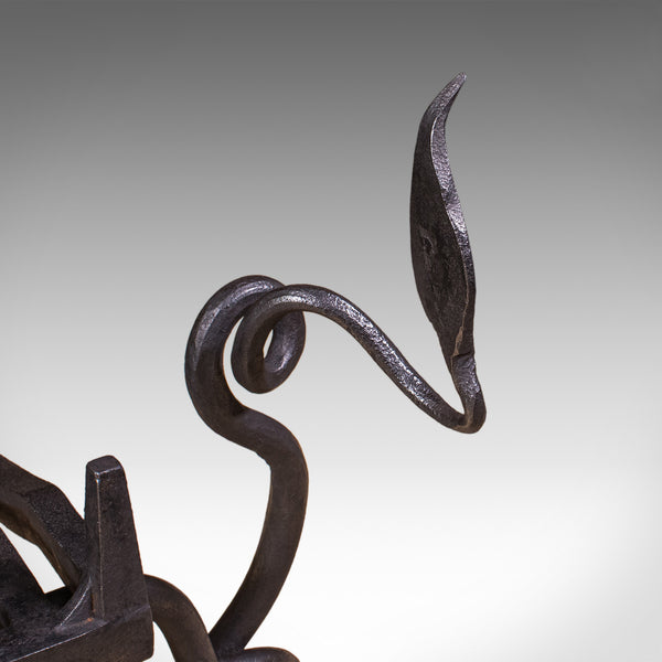 Antique Dragon Motif Fireplace Set, English, Fire Basket, Andirons, Edwardian