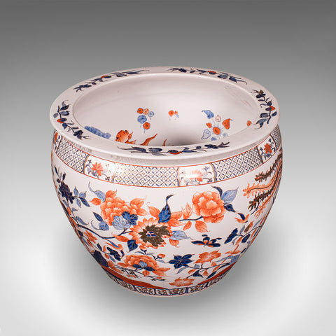 Vintage Fish Bowl Jardiniere Pot, Oriental Ceramic, Decorative Planter, Art Deco