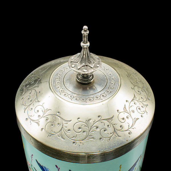Antique Biscuit Barrel, English, Ceramic, Silver Plate, Kitchen Jar, Victorian