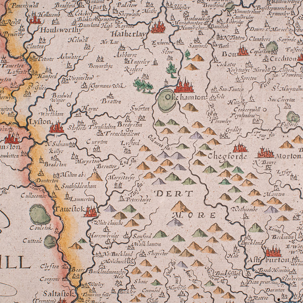 Antique Devon County Map, English, Framed 17th Century Atlas Cartography, C.1650