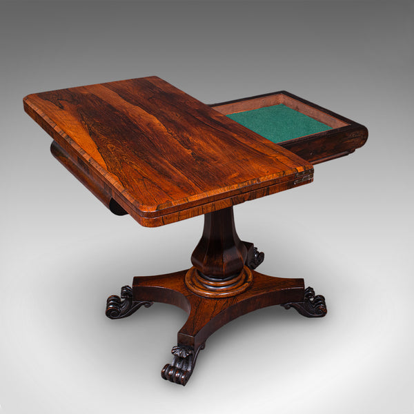 Antique Fold-Over Card Table, English, Games, Console, Bridge, Early Victorian