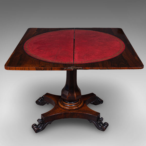 Antique Fold-Over Card Table, English, Games, Console, Bridge, Early Victorian