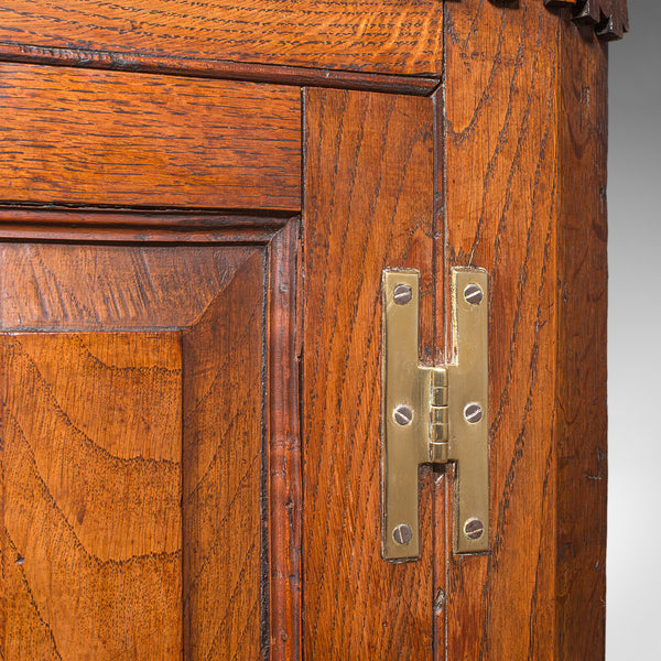 Small Antique Corner Cabinet, English, Golden Oak, Hanging Cupboard, Georgian