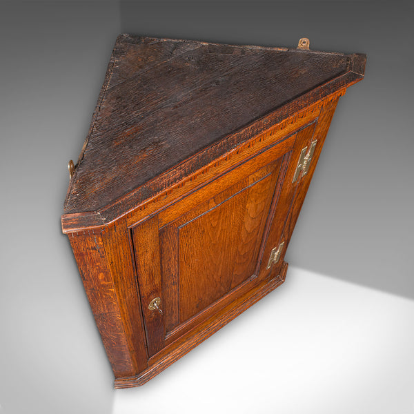 Small Antique Corner Cabinet, English, Golden Oak, Hanging Cupboard, Georgian