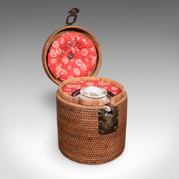 Small Antique Decorative Teapot, Oriental, Ceramic Chá Pot, Wicker Case, C.1920