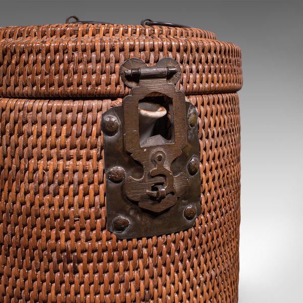 Small Antique Decorative Teapot, Oriental, Ceramic Chá Pot, Wicker Case, C.1920