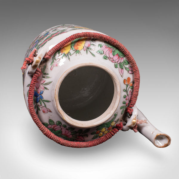 Small Antique Decorative Teapot, Oriental, Ceramic Chá Pot, Wicker Case, C.1920