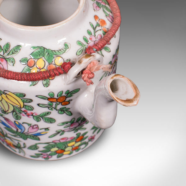 Small Antique Decorative Teapot, Oriental, Ceramic Chá Pot, Wicker Case, C.1920