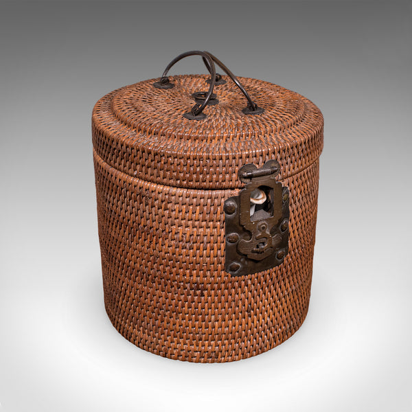 Small Antique Decorative Teapot, Oriental, Ceramic Chá Pot, Wicker Case, C.1920