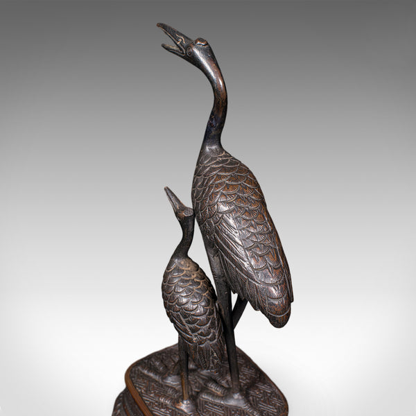 Vintage Okimono Figure, Two Cranes, Japanese, Bronze, Bird Study, Art Deco, 1940
