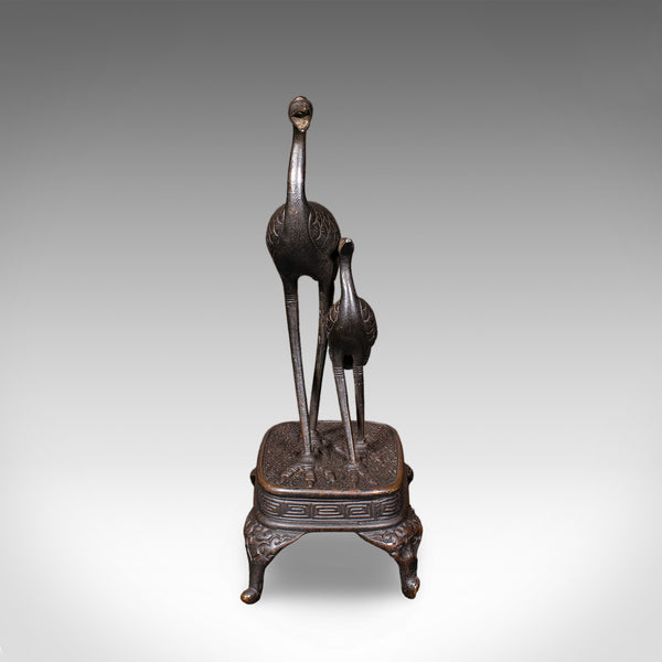 Vintage Okimono Figure, Two Cranes, Japanese, Bronze, Bird Study, Art Deco, 1940