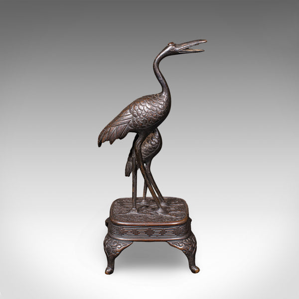 Vintage Okimono Figure, Two Cranes, Japanese, Bronze, Bird Study, Art Deco, 1940